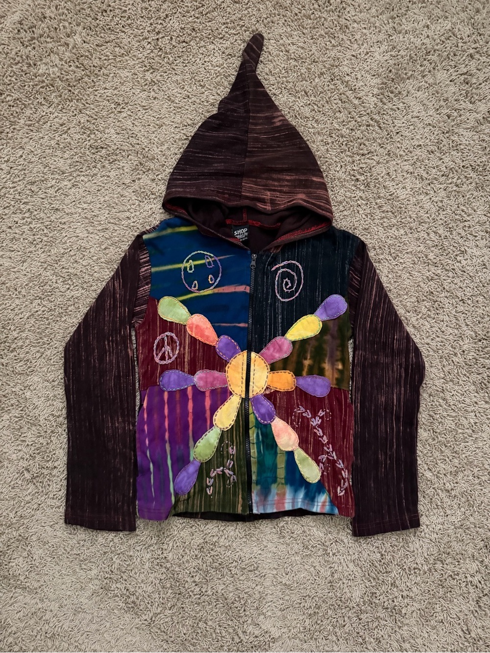 Shop Therapy Boho Hippy Festival Sz S/M Full Zip Pixie Hood Made in Nepal